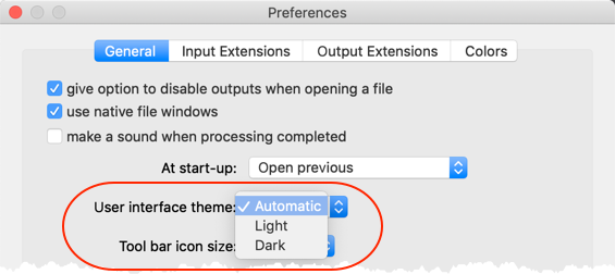 selecting a theme in Preferences