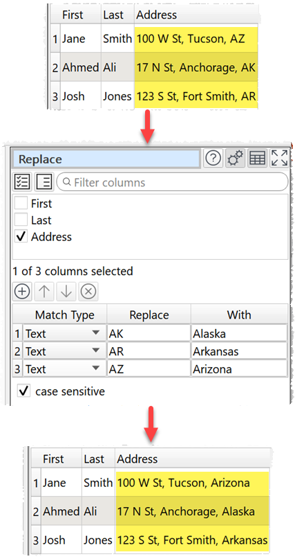 Replace multiple terms in column