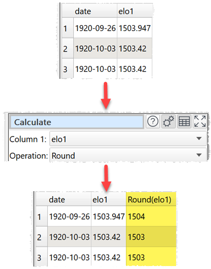 Calculate example for rounding a column of numbers