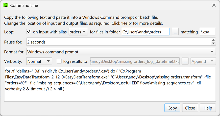 Command Line window with looping