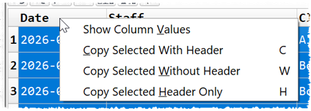 Copying data in the Data pane