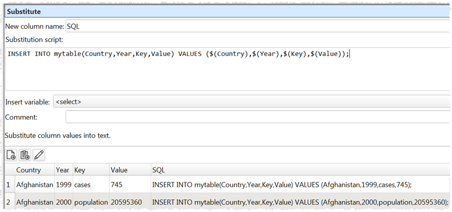CSV to SQL example