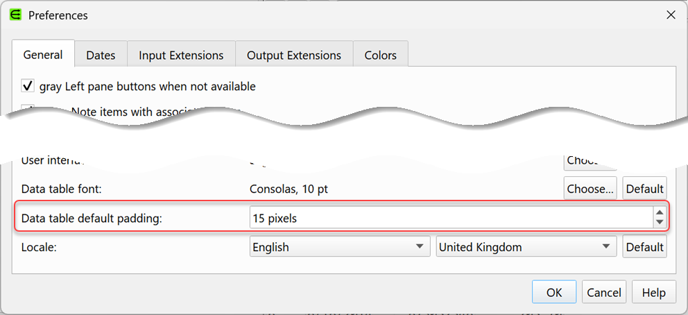 Data table default padding