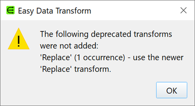 Deprecated transforms warning