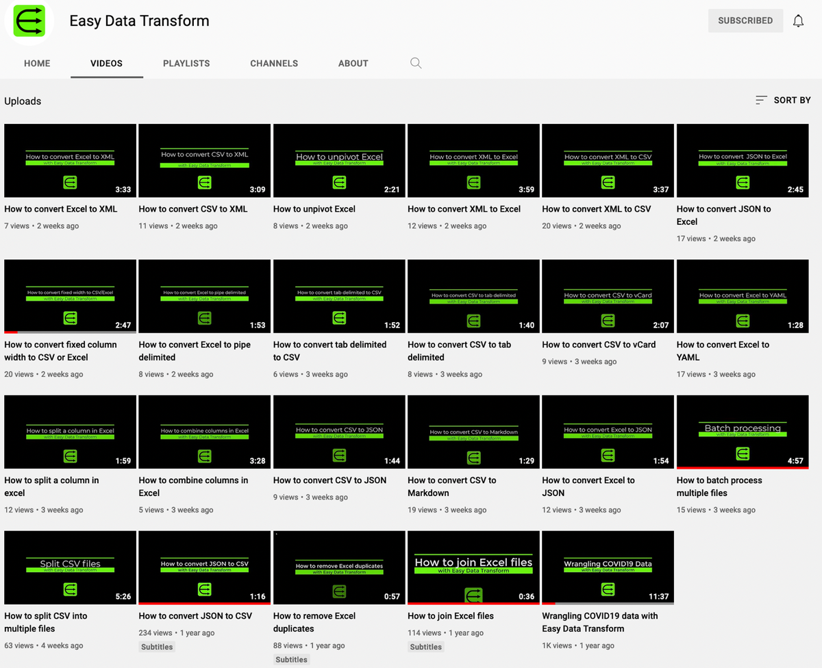 Easy Data Transform YouTube channel