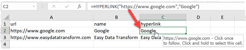 Excel hyperlinks