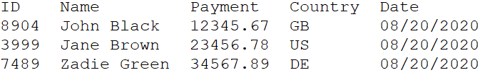 example fixed column width data