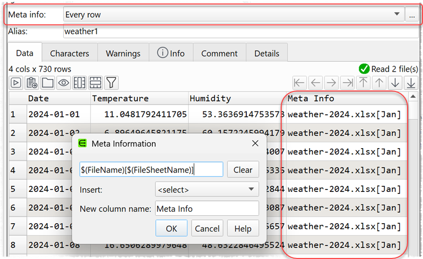 Input Excel file and sheet meta info
