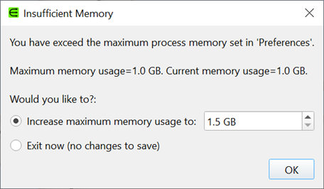 insufficient memory window