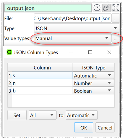 output JSON types
