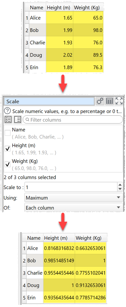 scale column maximums to 1