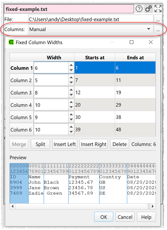 set fixed columns widths