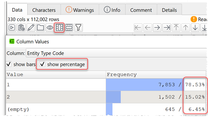 Show percentage of values