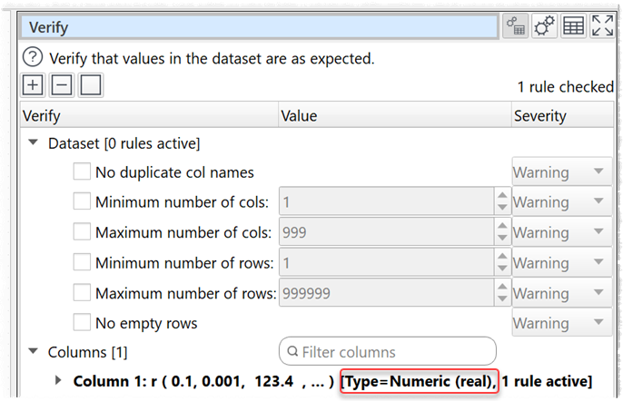Verify column type shown