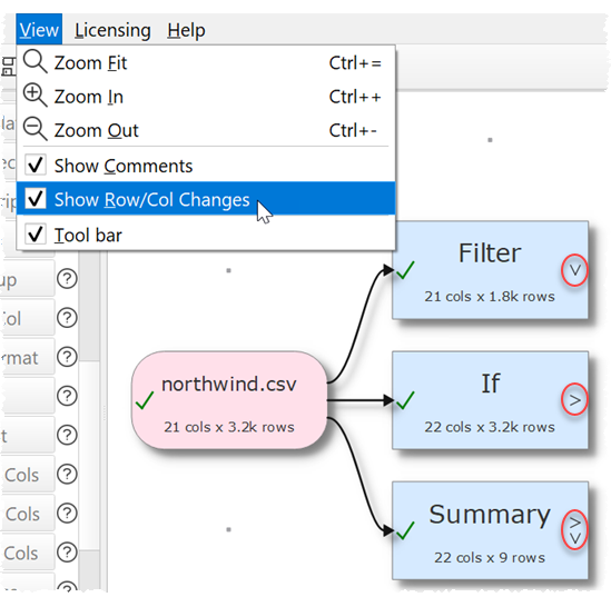 Vizualize row column changes