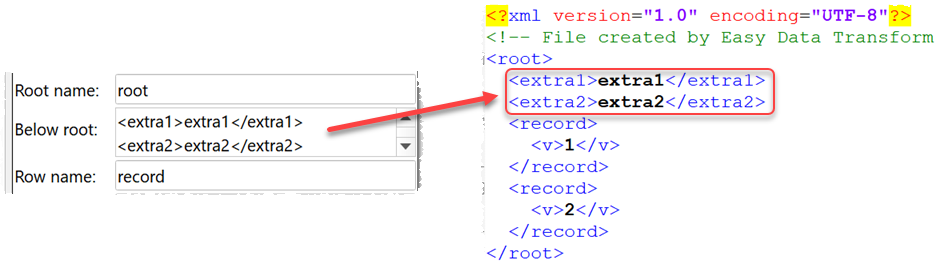 XML below root