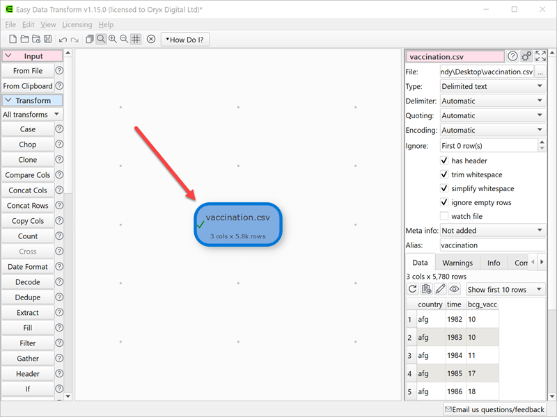 transform csv file