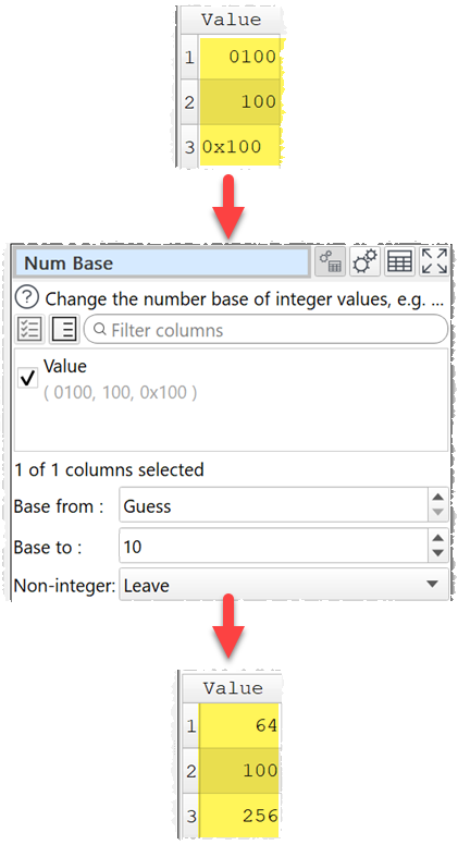 Change from guessed base to decimal (base 10)