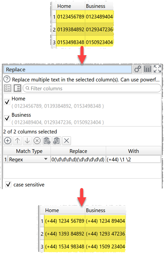 how to clean telephone number with regex example