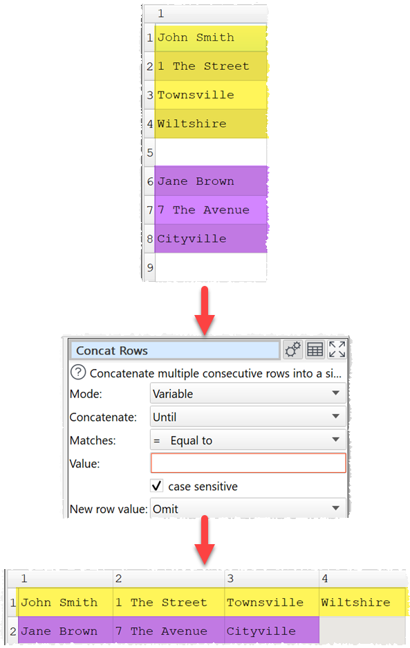 How to concatenate a variable number of rows example