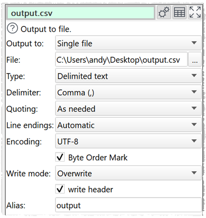 output csv