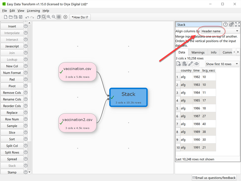 stack CSV files