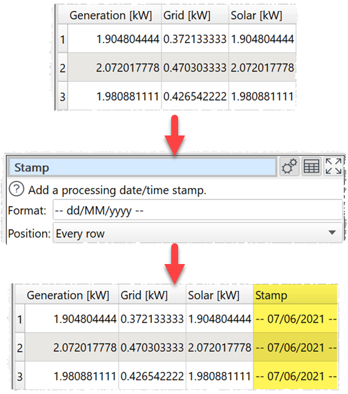 how add a date stamp column example