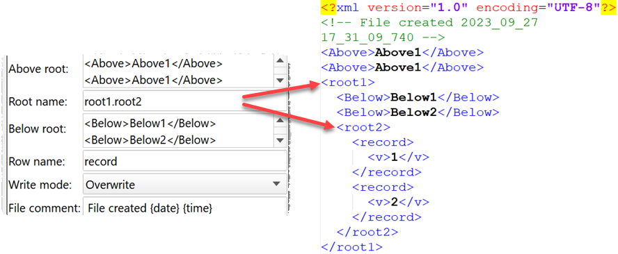 nested root and record tags