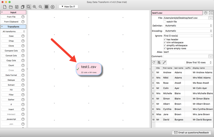 transform csv file