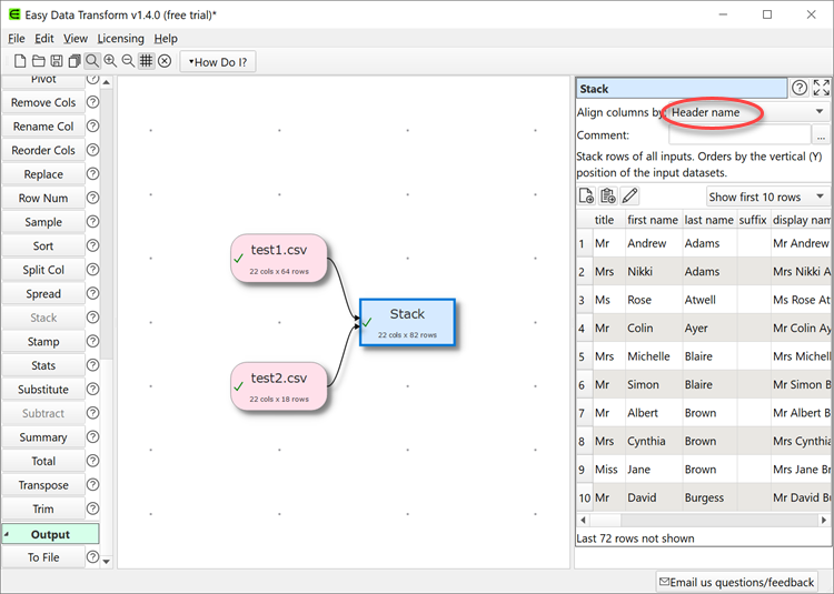 stack CSV files