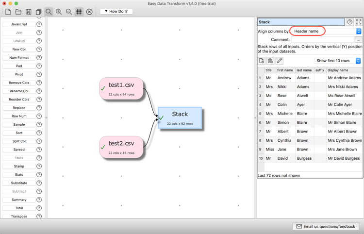 stack CSV files