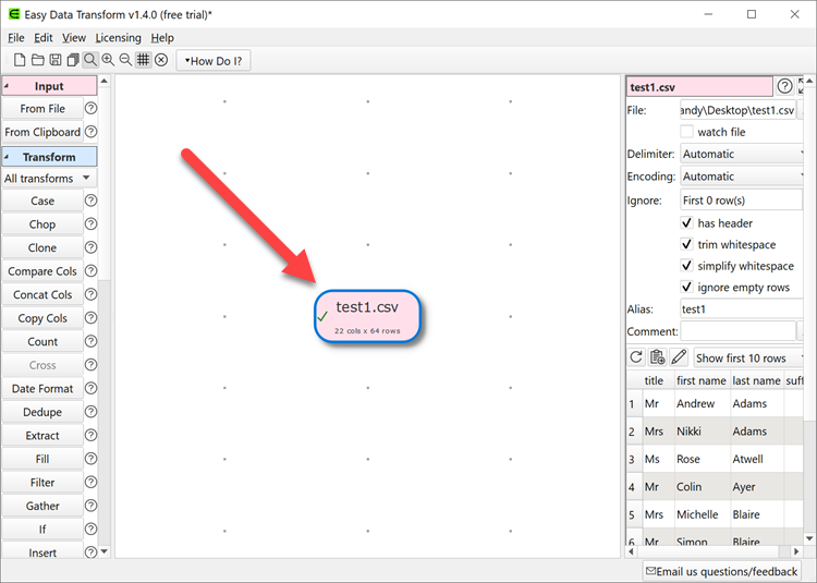 transform csv file