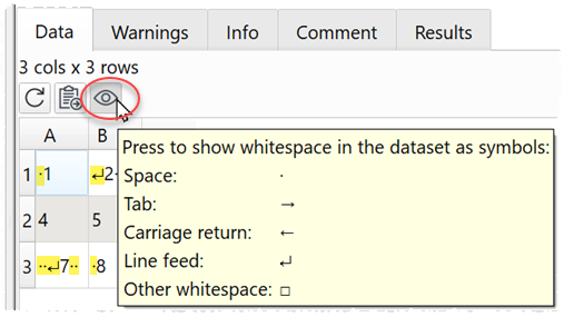 show whitespace in data