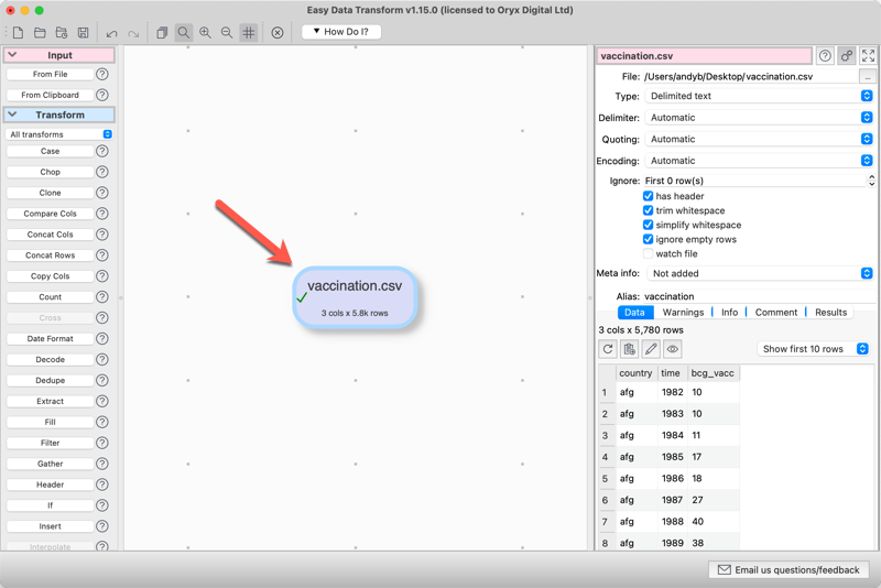 transform csv file