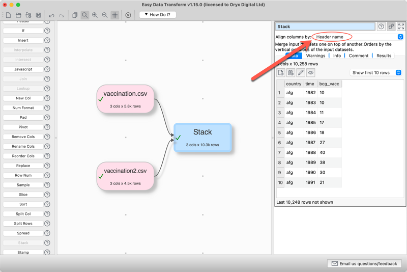 stack CSV files