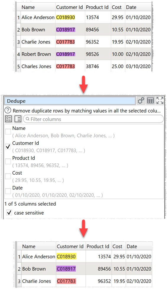 how to dedupe a dataset example