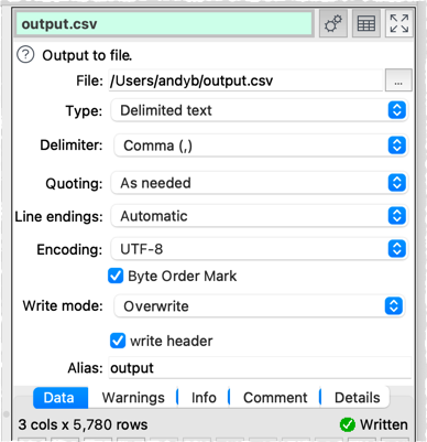 output csv