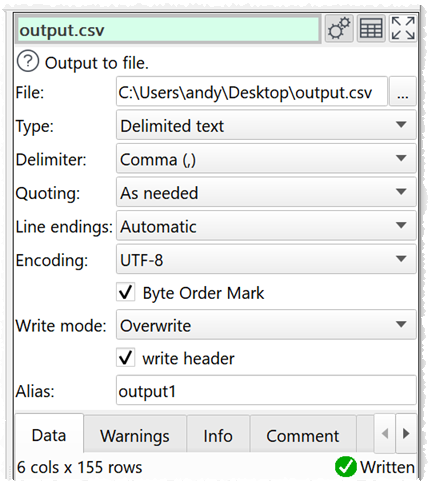 output csv