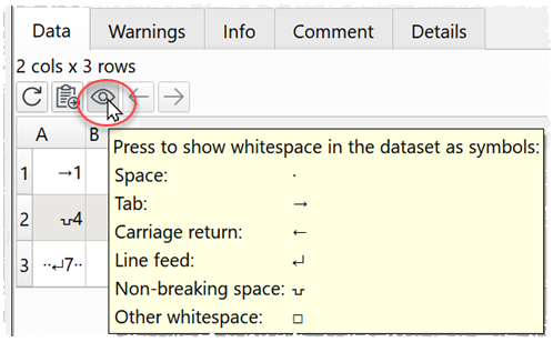 show whitespace in data
