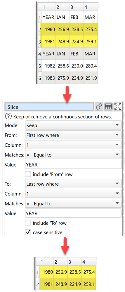 how to slice rows example