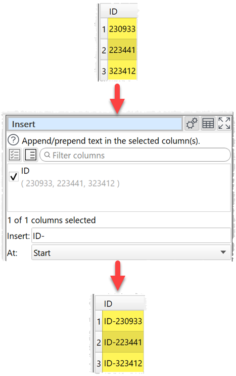 how to append text to a column example