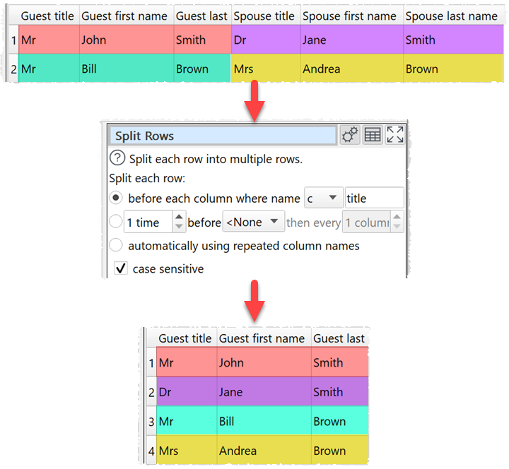 how to split rows example