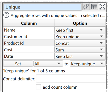 aggregate unique example