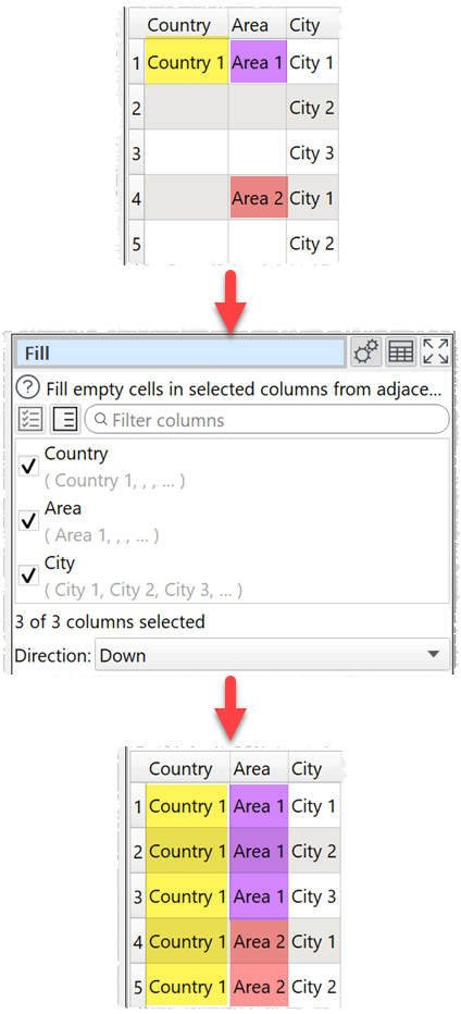 how to fill down empty values example