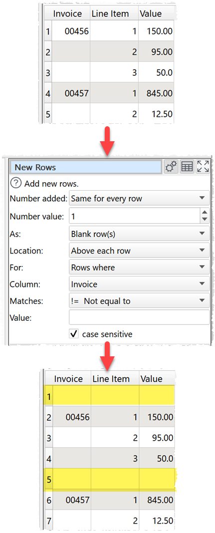 Add blank rows. Add blank rows.