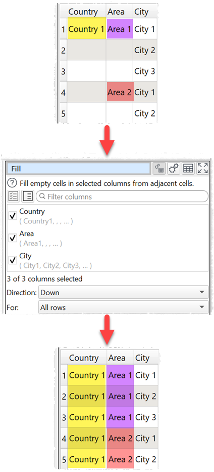 how to fill down empty values example