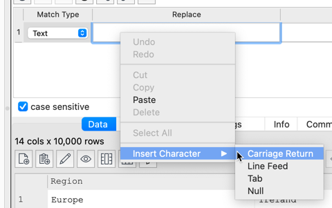 Insert control characters. Insert control characters.