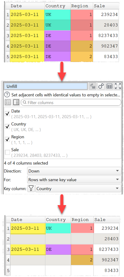 Unfill table example
