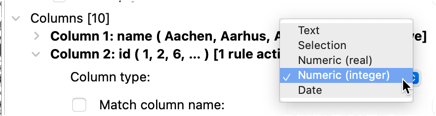 Select verify column type