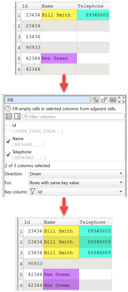Fill down by key value